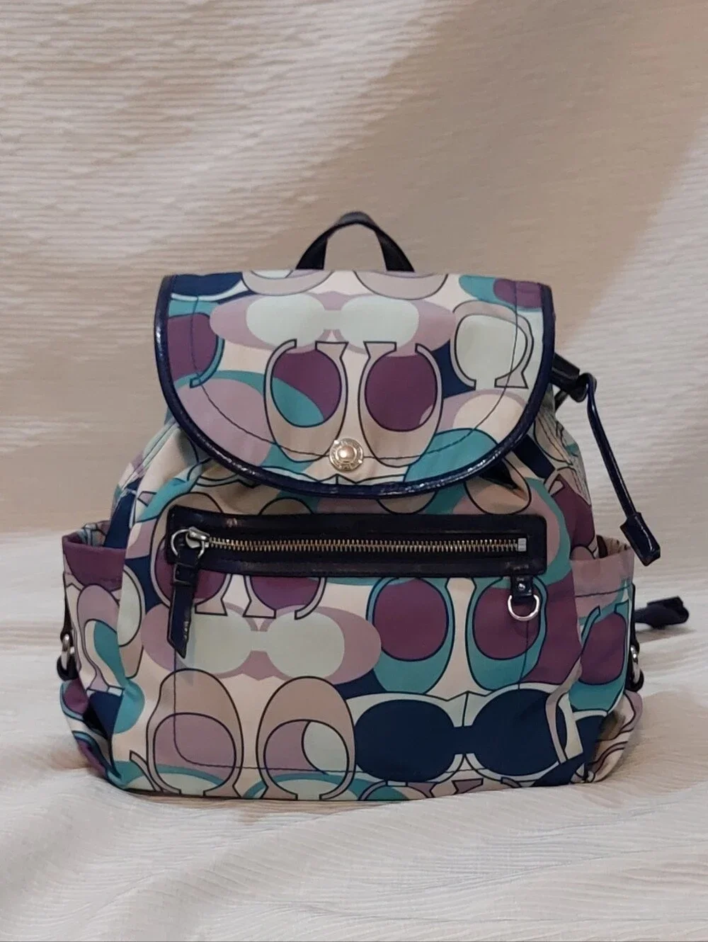 Coach Signature Circle Print Backpack in Purple, Teal & Cream